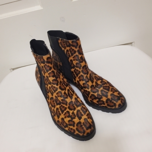 Crown Vintage Leopard Print Cow Hair Pullon Booties Size 9M - Picture 2 of 12